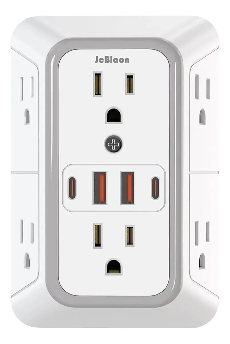 Extensor de tomada de energia com 6 saídas e 4 portas USB
