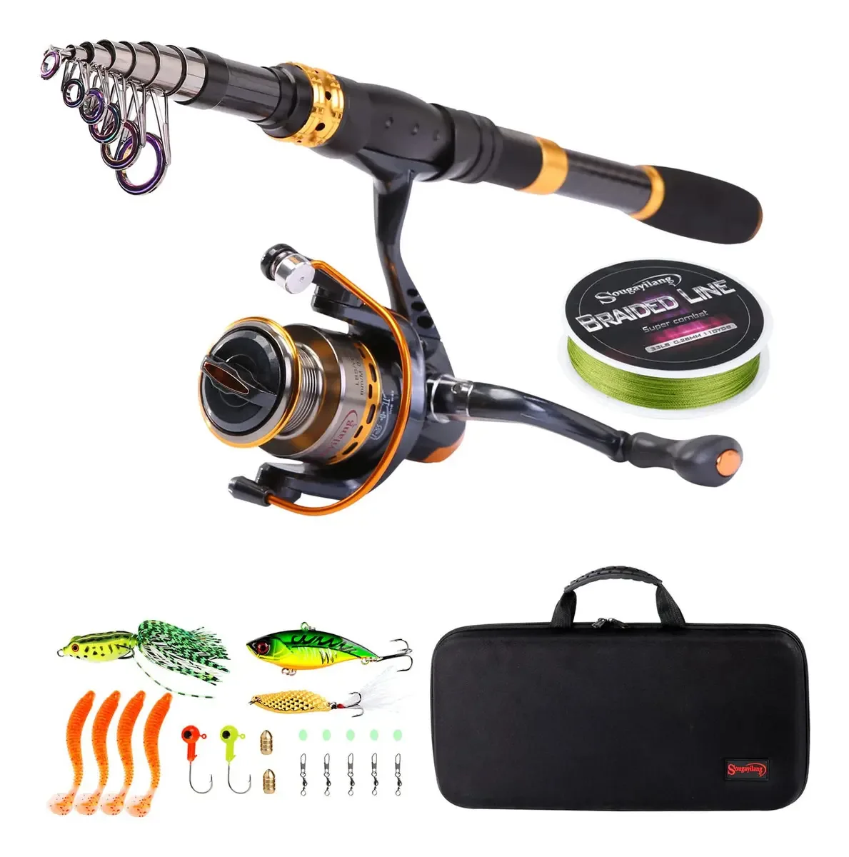Sougayilang - Carretel telescópico portátil para vara de pesca