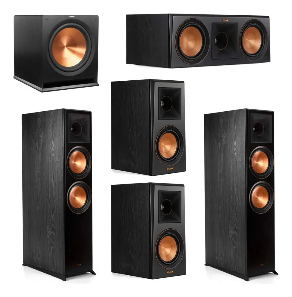 Caixas de Som Klipsch Reference Series 6.1, Cor Preto, Woofer, Tweeter, Subwoofer, Formato Caixa, De Chão. Ideal para som surround.