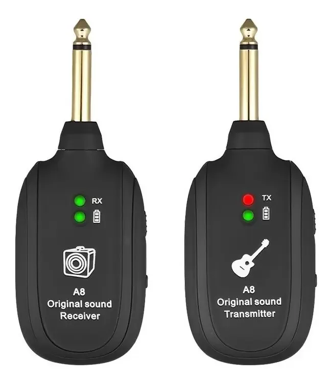 Sistema transmissor e receptor sem fio UHF para guitarra