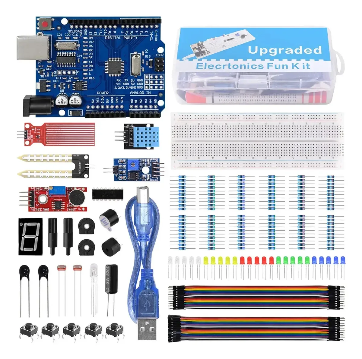 Kit de componentes eletrônicos compatível com Arduino Uno R3, Placa Controladora Ch340, Placa De Teste 830, Resistências E Outros Módulos Diversos