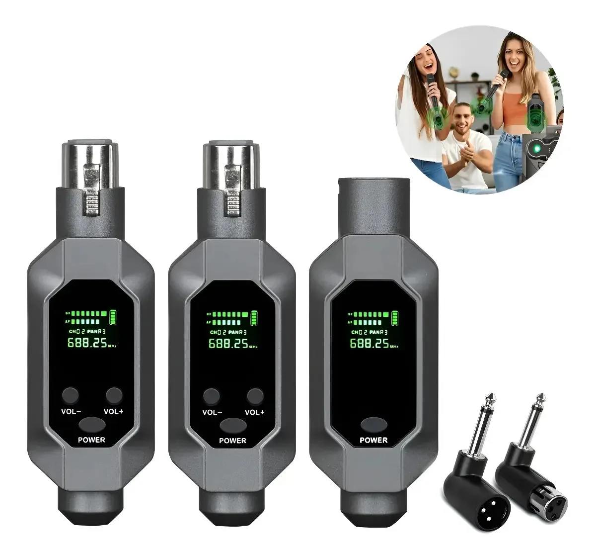 Microfones Sistema de microfone sem fio Transmissor Receptor 2.4G Preto