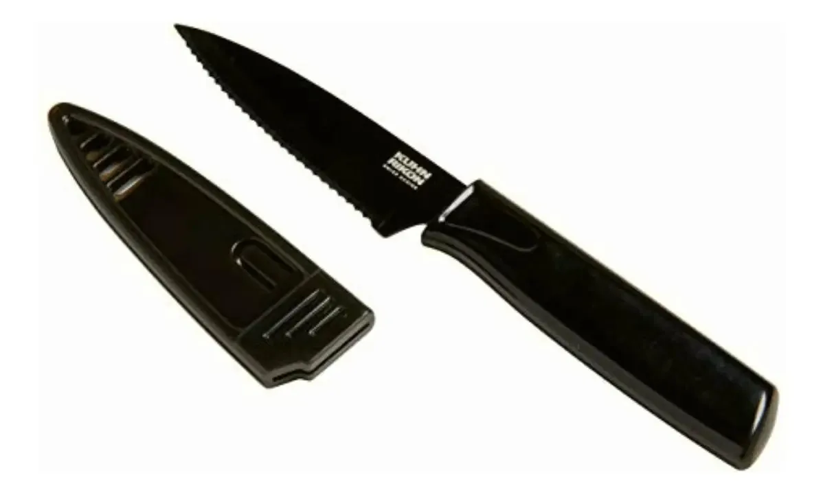 Faca de descascar serrilhada antiaderente Kuhn Rikon Colori Black