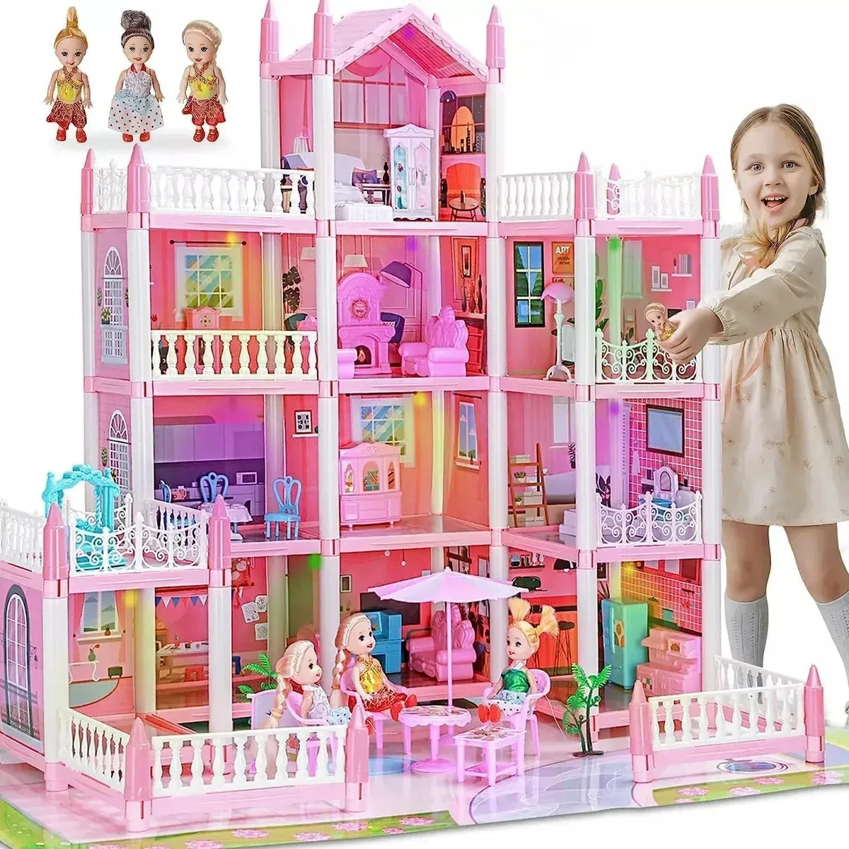 Casa de bonecas com móveis Castle DIY Pink Toy
