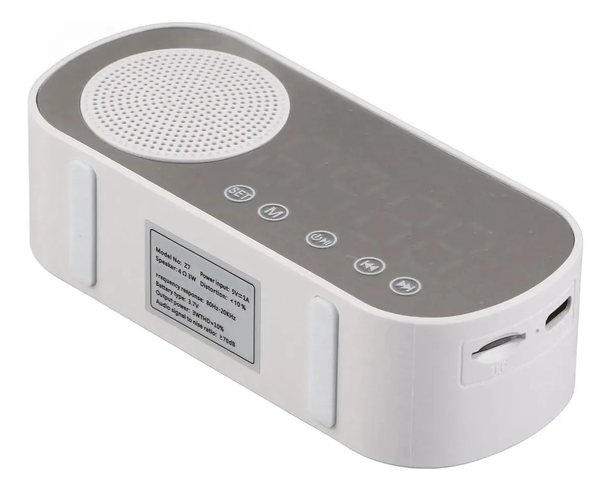 Despertador de rádio Airshi Fm, relógio espelho com alto-falante branco recarregável Hifi para viagens domésticas