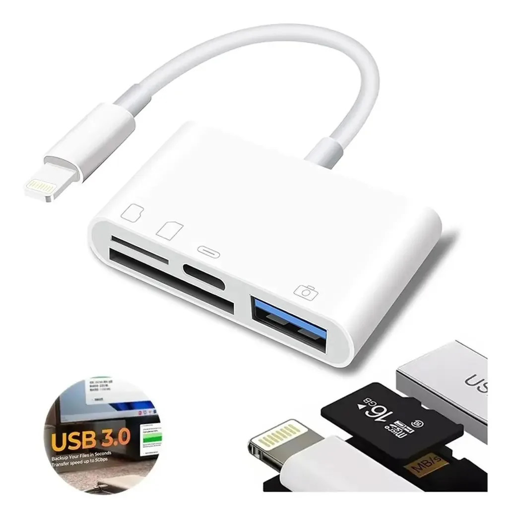 Leitores de memória SD/TF para iPad, cartão adaptador de iPhone, cor branca