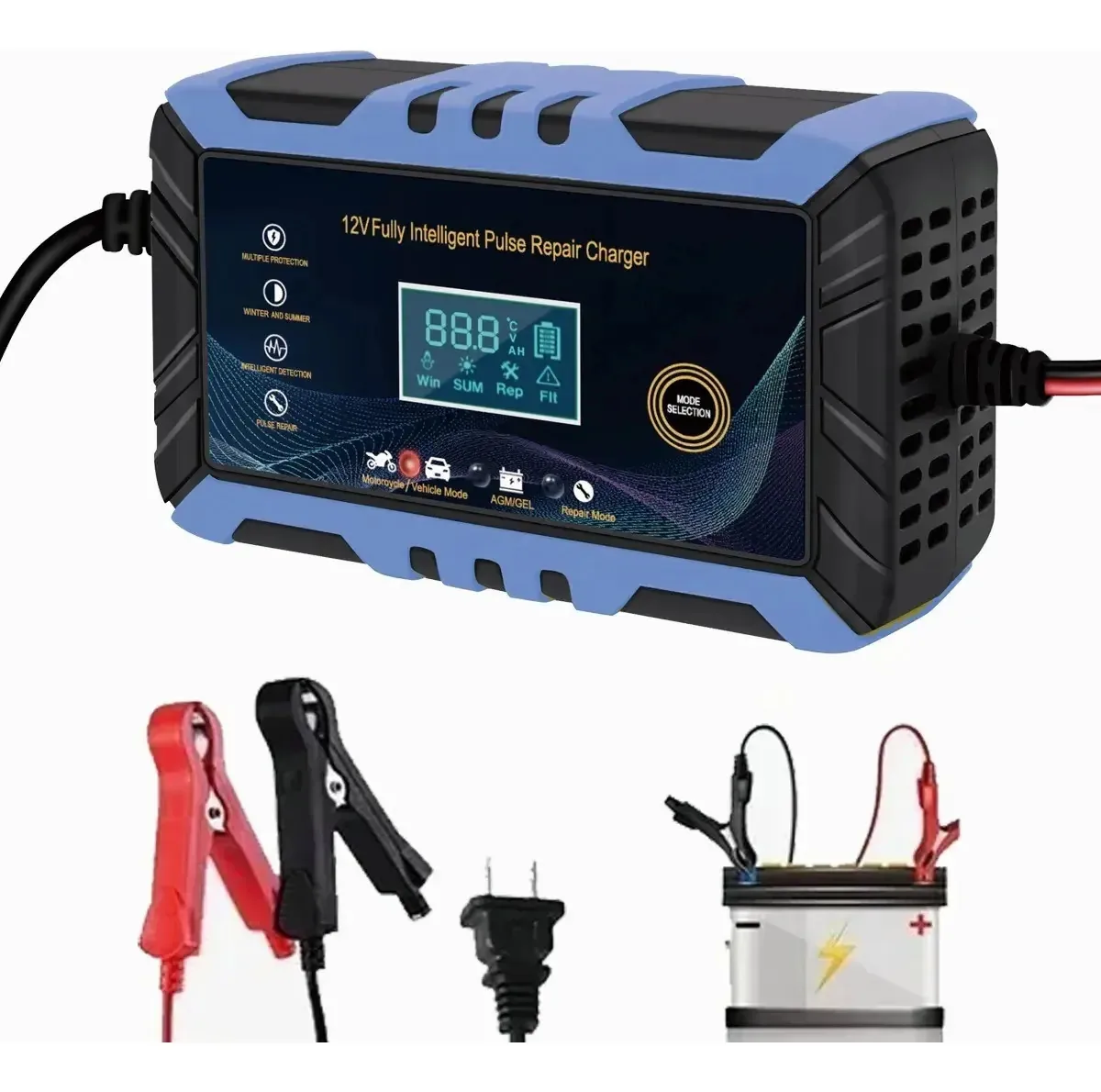 Bateria de carregador rápido inteligente Bakeway 12v, carregadores de bateria automáticos com reparo de pulso para carros, motocicletas, caminhões cortadores de grama, caminhões de ferramentas de...