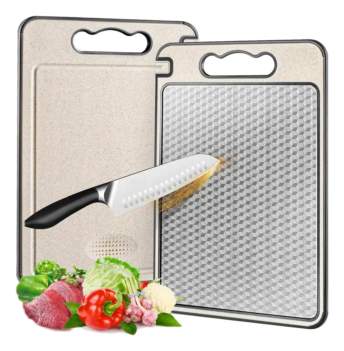 Tábuas de cortar Qzgyoool, tábua de cozinha, tábua de cortar alimentos, tábuas de cortar de dupla face, aço inoxidável 304 Tpr