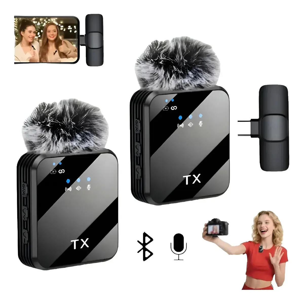 Microfones Husbor Micrófono LAVALIERMICROPHONE Condensador Bidirecional cor preto
