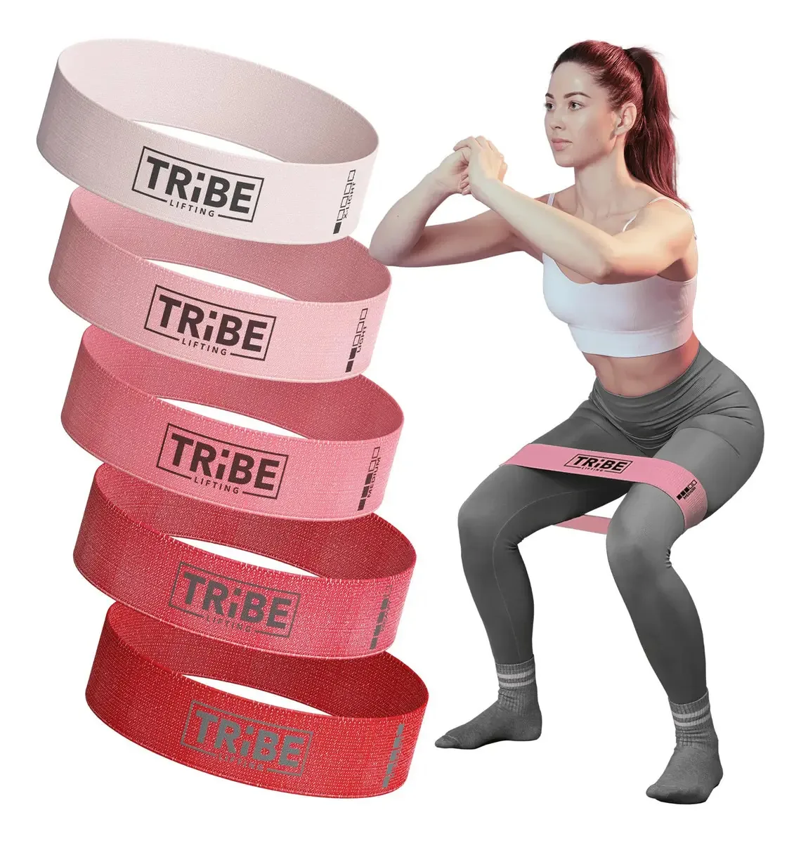 Tecido Resistance Bands Tribe Lifting para treino (cinza) Cor rosa
