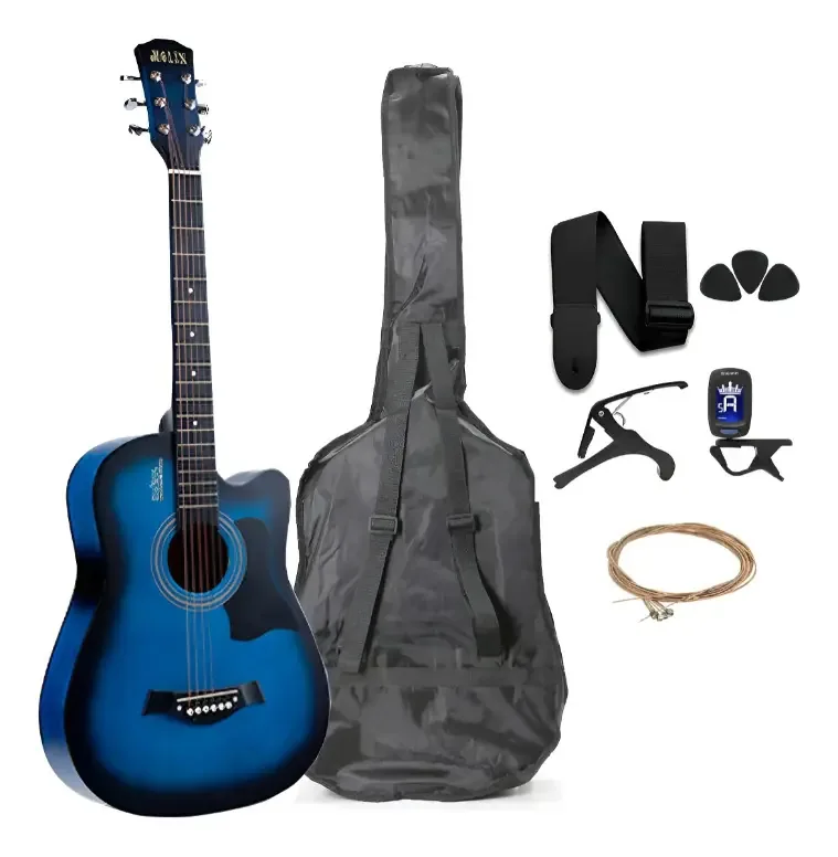 Guitarras acústicas para mãos direitas e acessórios Blue Practice Guitars Troubadour Guitarra acústica Guitarra acústica Guitarra para iniciantes