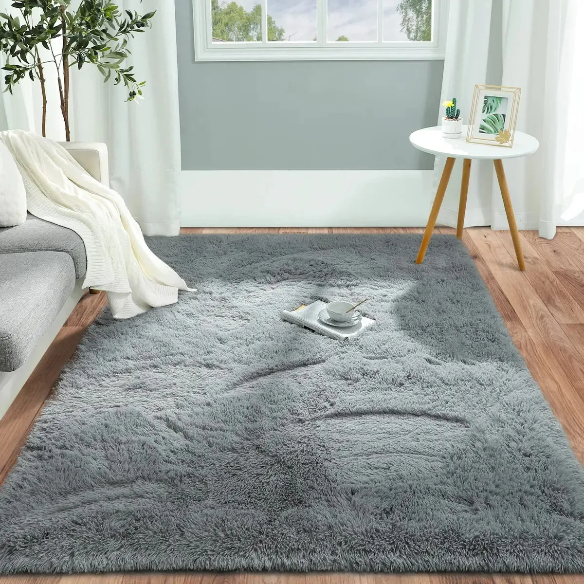 Tapete desgrenhado moderno Ruifuda, tapete decorativo de sala de estar, tapete interno muito macio para berçário, quarto, decoração luxuosa, cinza claro 160* 200 cm