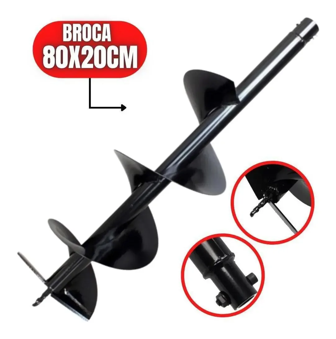 Broca 80x20 Perfurador De Solo Com Encaixe 20mm + Pino Trava