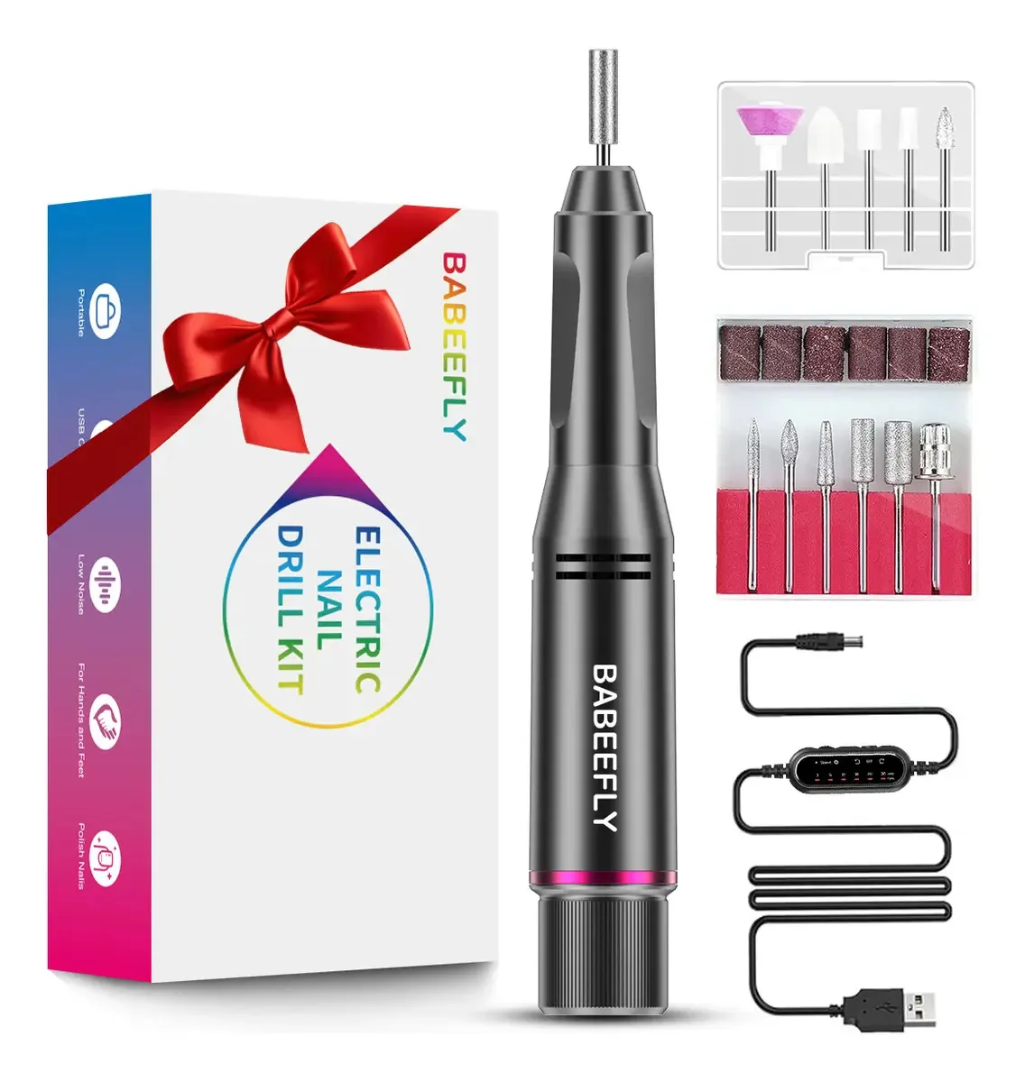 Polidor de esmeril Babeefly M204 Furadeira de unhas acrílica, manicure, pedicure, polidor de unhas, tornos, 30.000 rpm, furadeira profissional, velocidade ajustável, direção positiva/negativa