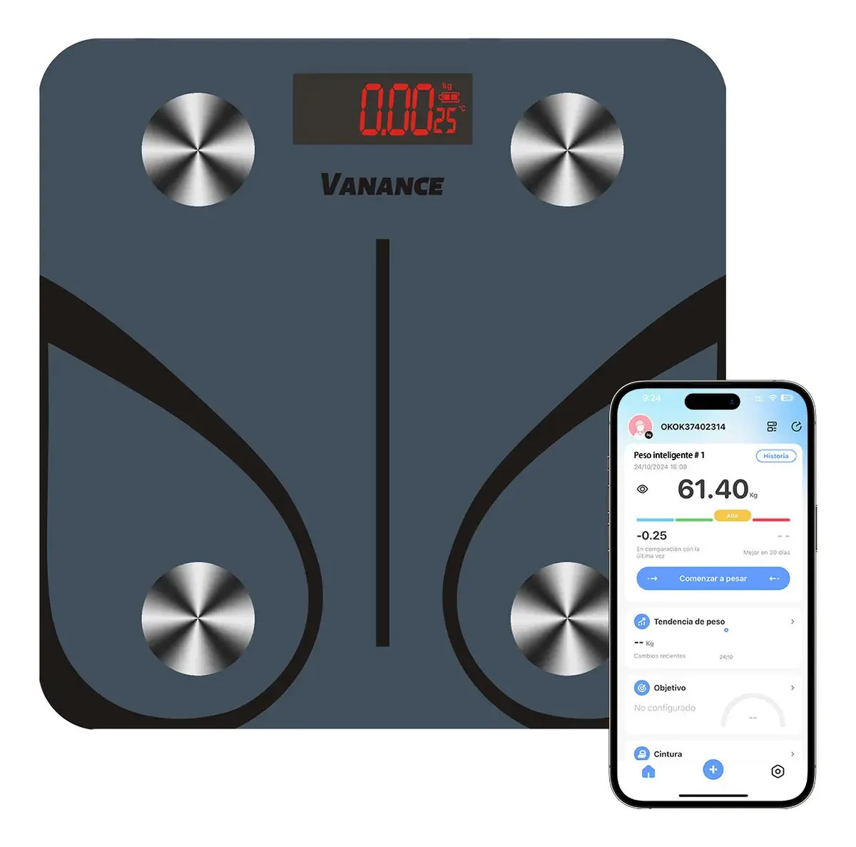 Balança eletrônica Bluetooth de bioimpedância digital Vanance Balanças VAN89560 para pessoas Balança de peso Balança corporal digital pessoal 180 kg