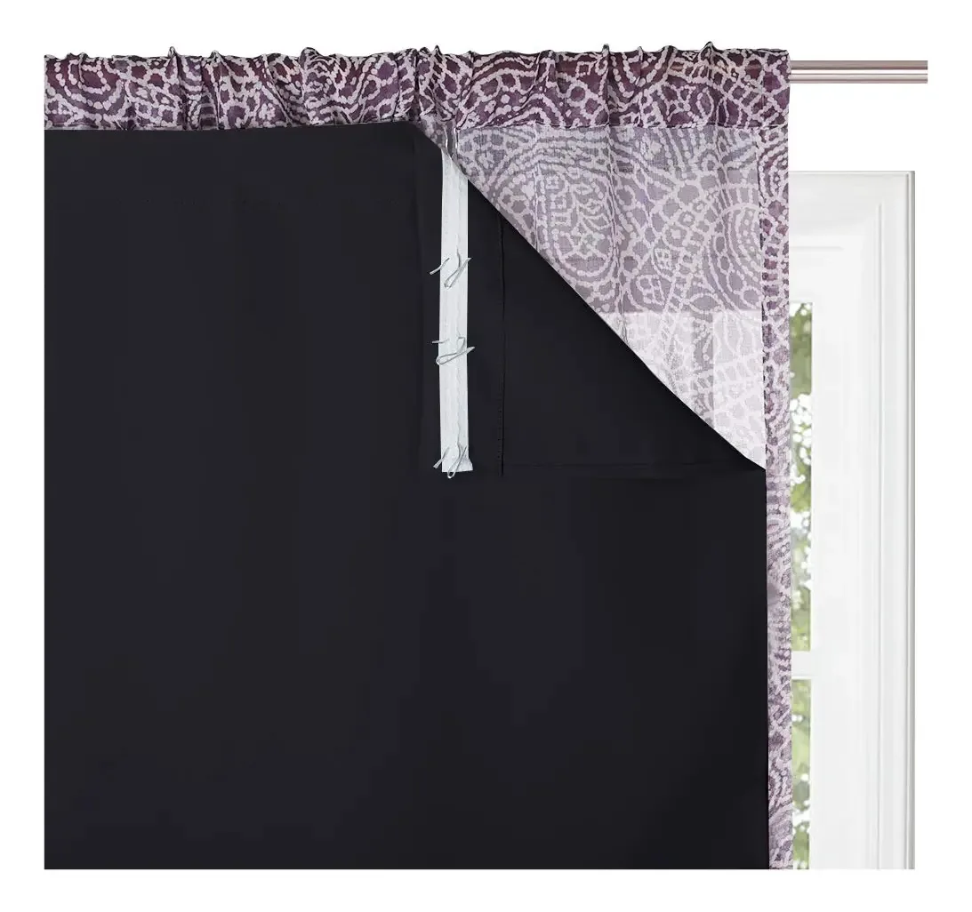 Kgorge - Cortinas opacas com forro e ilhós superiores, cor preta