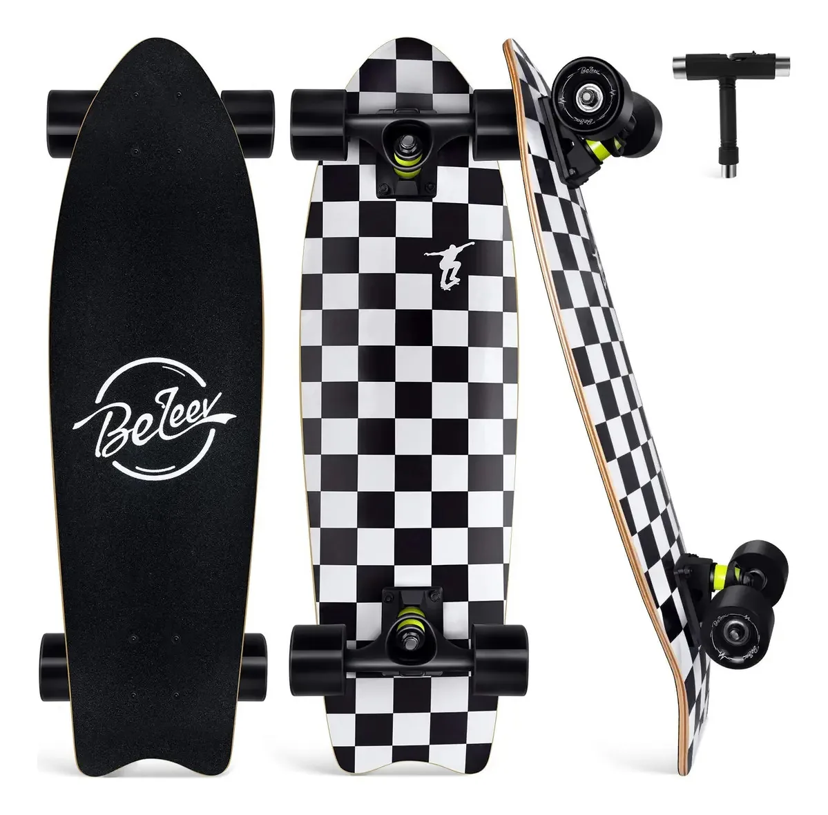 Beleev Cruiser - Skates para iniciantes, skate com. Cor: Preto