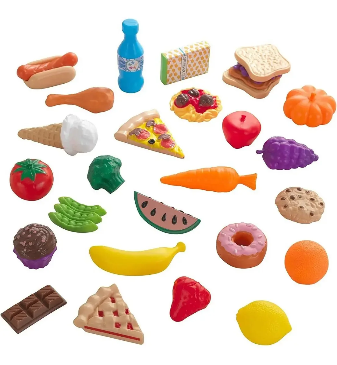 Kidkraft 63509 Conjunto de Comida de Brinquedo com 30 Peças de Alimentos, Jogo de Faz de Conta para Crianças com Acessórios Incluídos