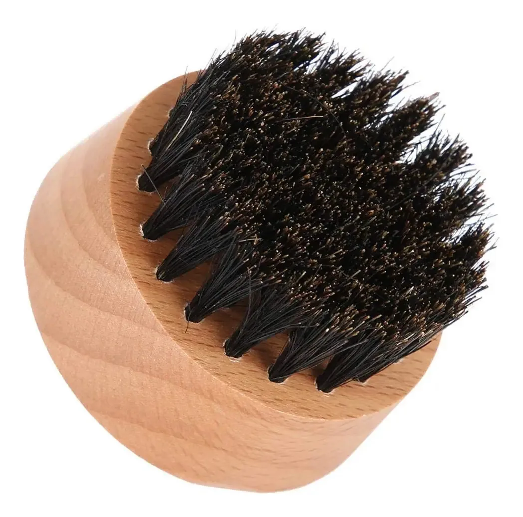 Escova para Barba, Cerdas de Javali, Escova para Barba de Madeira Pequena e Redonda - Escova para Barba de Madeira Leve e Nogueira para Homens (# 1)
