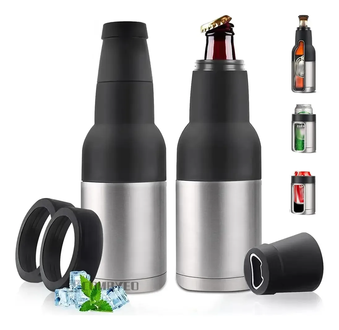 Suporte de garrafas de aço inoxidável térmico Combyeo de 2 peças com espanador para garrafas e latas universais, suporte para garrafas para refrigerador de cerveja, suporte térmico para latas de...