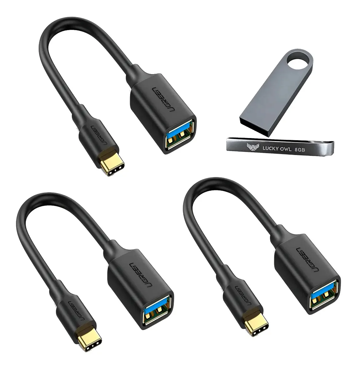 Kit de cabos USB Luckyo Ugreen Us154 macho para USB-A + USB 3 - preto