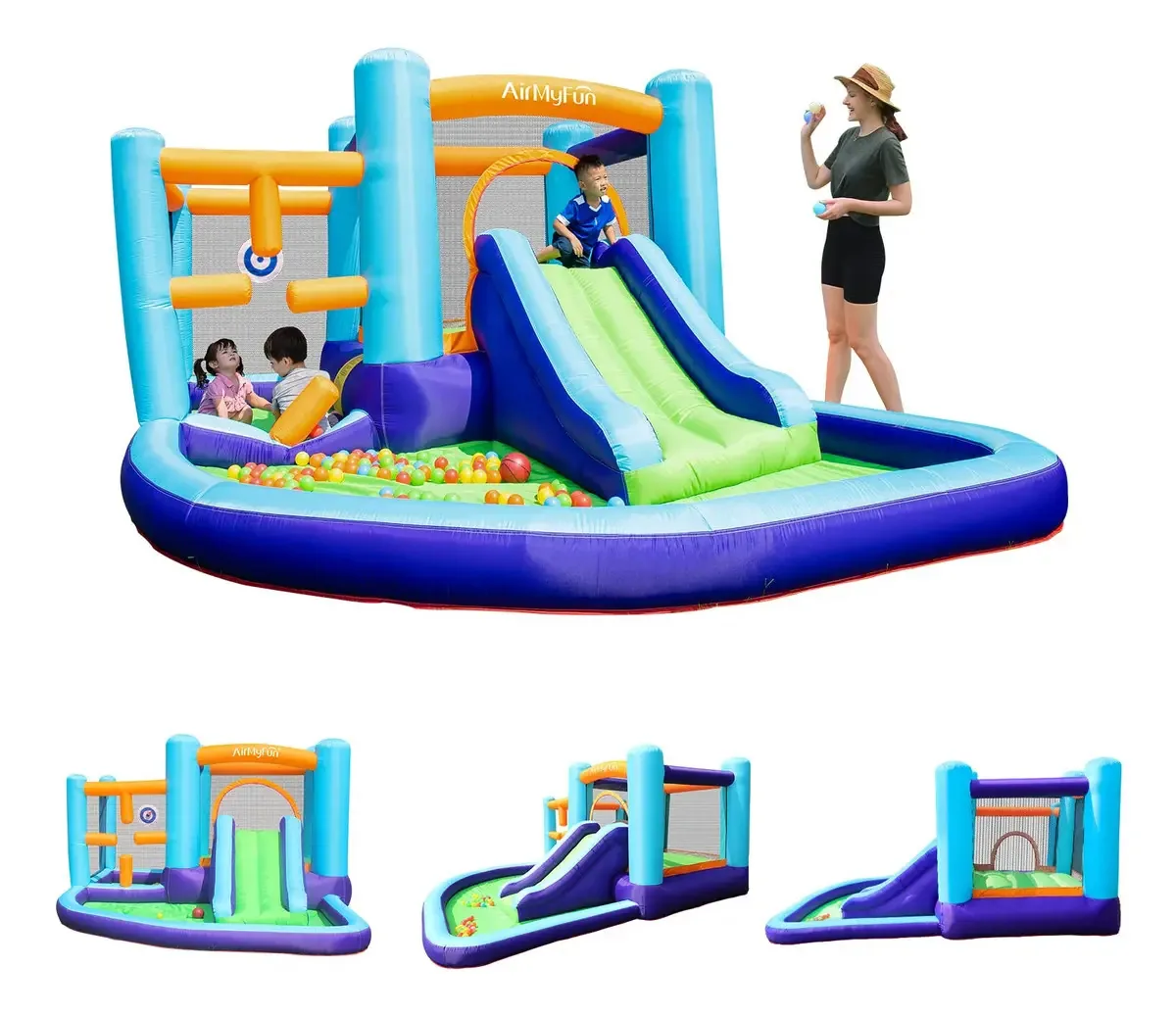 Airmyfun Bouncy House, Gorilla e Slide With. Cor Azul; Roxo