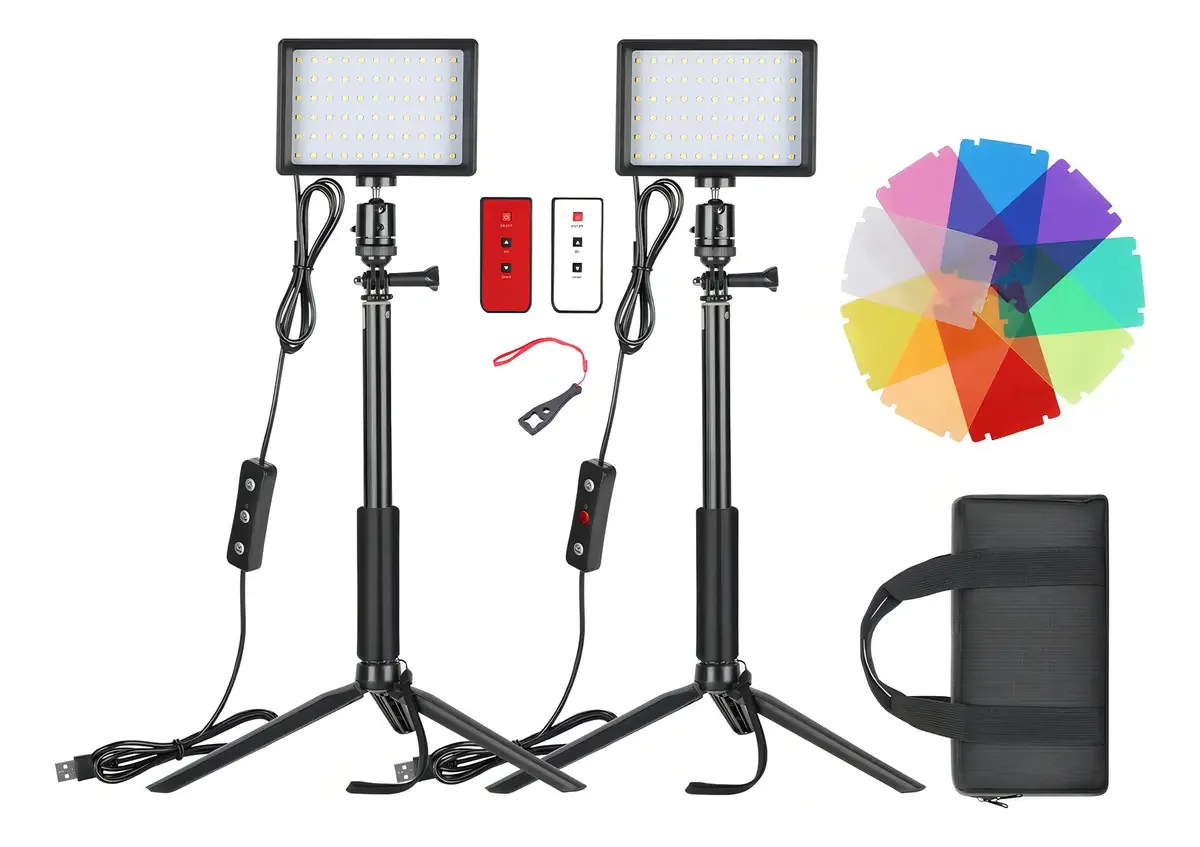 Kit LED USB, luz, iluminação de vídeo, fotografia ajustável, 2 peças, estrutura preta