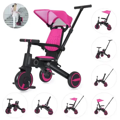 Triciclo multiuso Novangua Hibabee Baby 4 em 1, carrinho de direção dobrável, bicicleta didática com