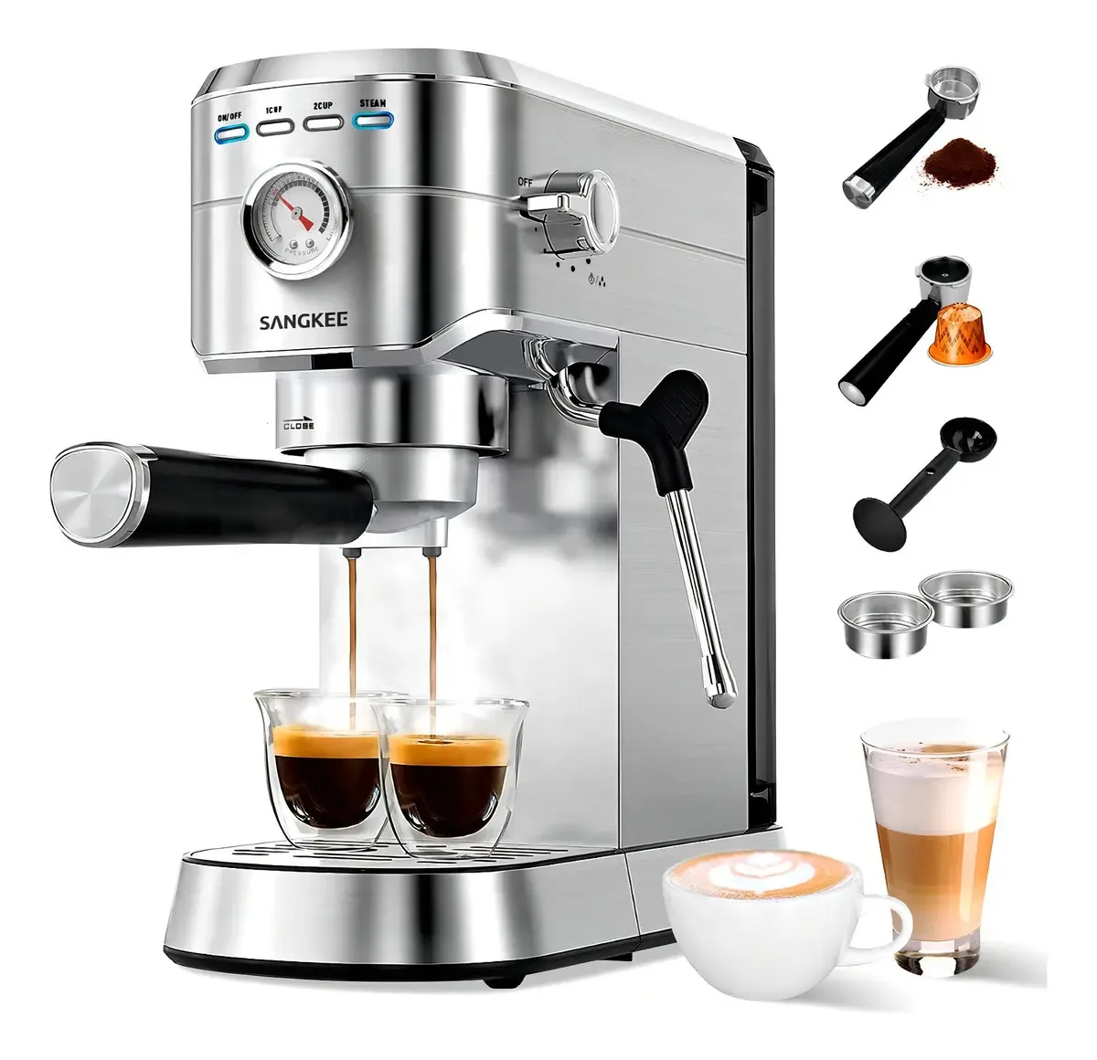 Cafeteira expresso de 20 barras para café moído/cápsulas Nespresso Silver