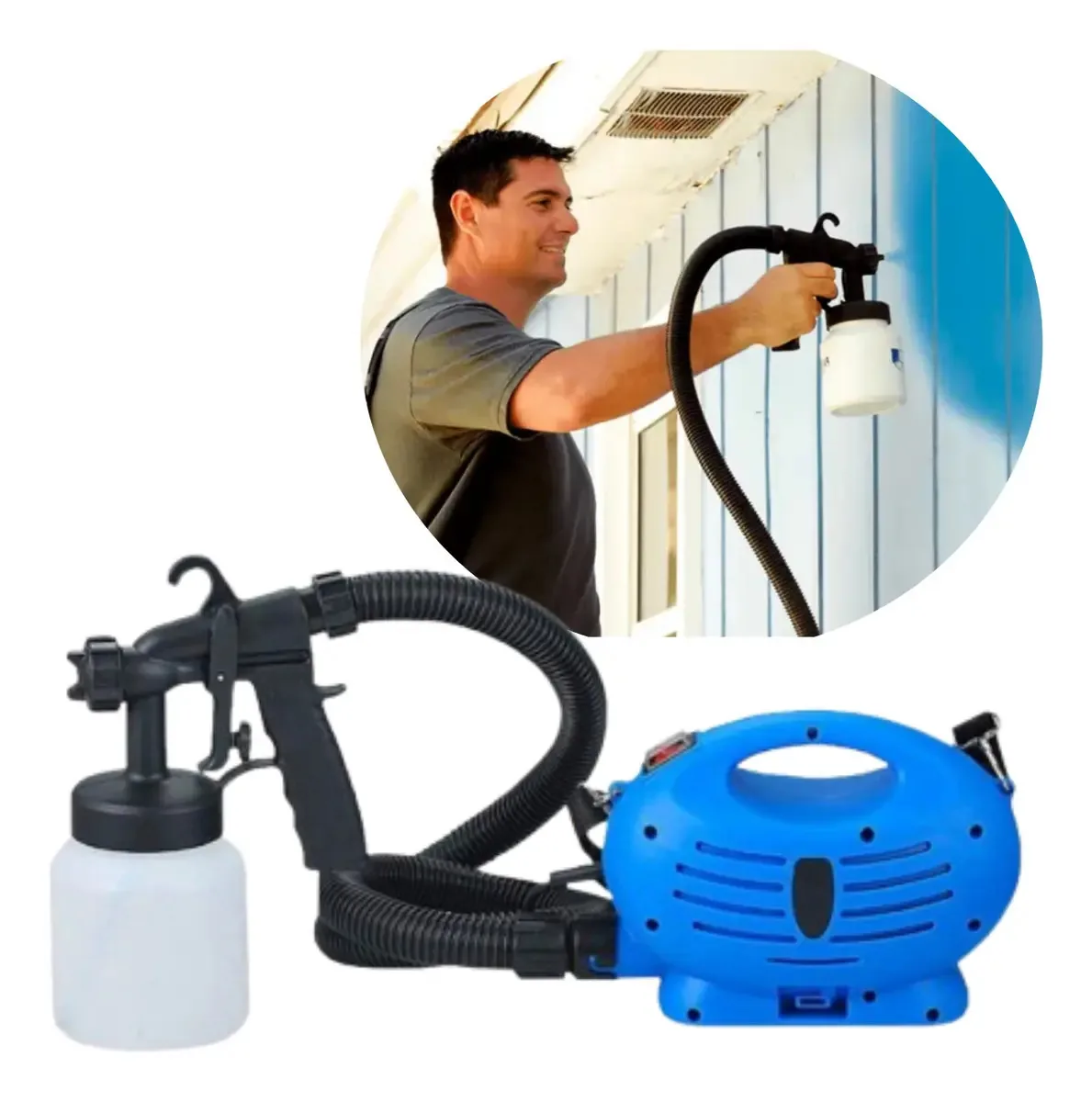 Pistola Pintura Compressor Pulverizadora Tinta Pinta Parede Azul