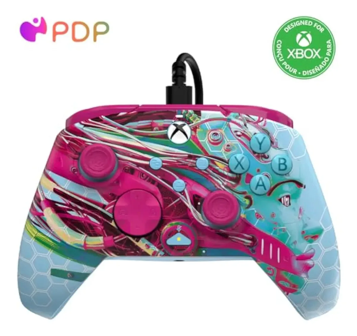 Controle PDP Diseñado para Xbox Com Fio e Vibração, Rosa-Chiclete Para Xbox e PC