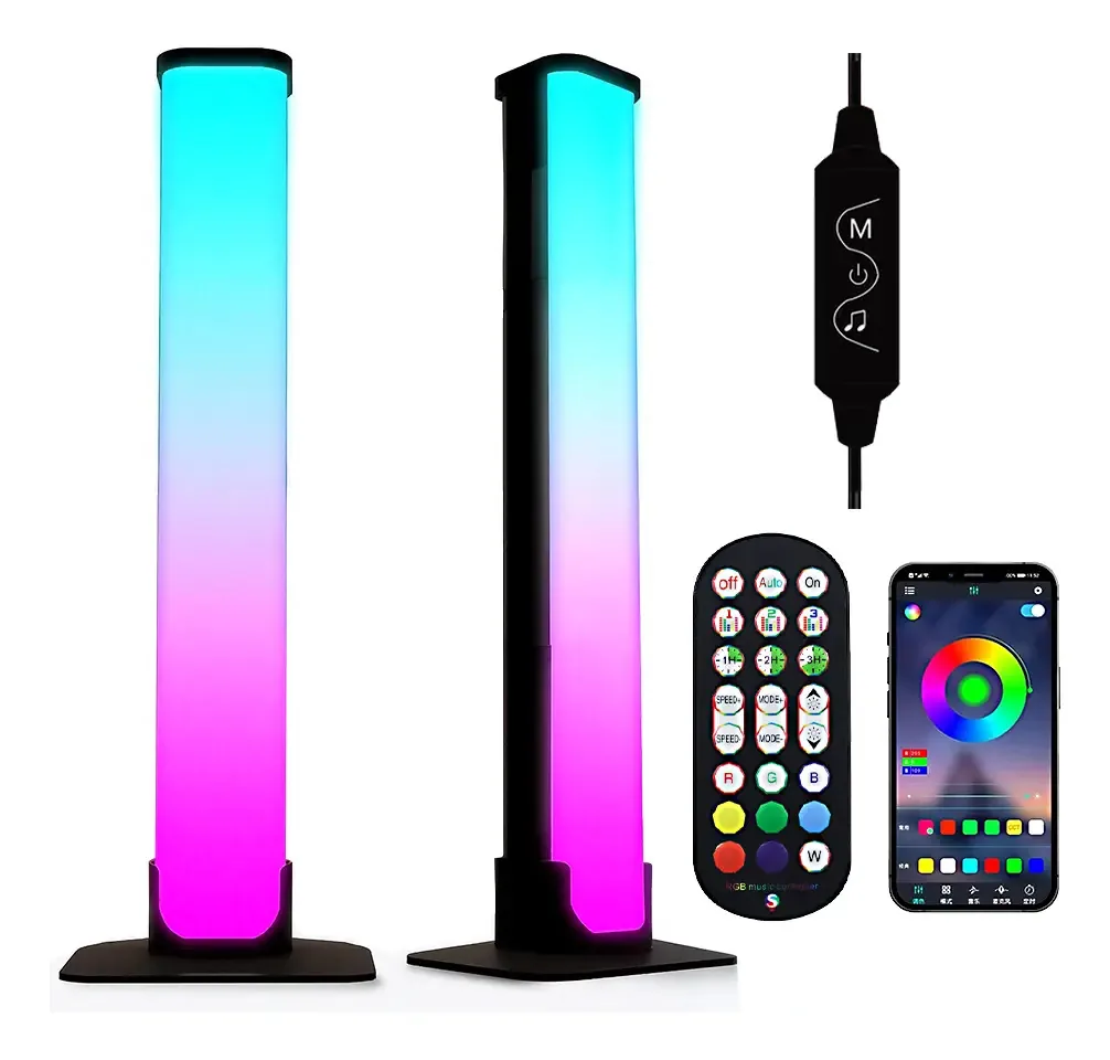 2 unidades de luminárias de mesa LED Rgbic App Control Gamer Decorative Rgb Light Bar Luminárias de mesa com controle Bluetooth Lâmpada de quarto