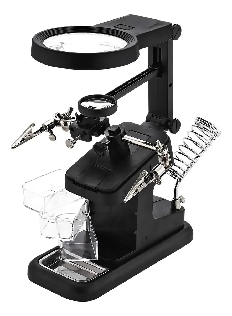 Hunterbee - Lupa de Trabalho com Iluminação Mãos Livres, Estação de Suporte para Soldar e Reparar Hobbies com Grampos de Jacaré de Ângulo Ajustável, 3 X 4,5 X 25 X USB (Preto)