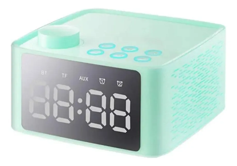 Despertador Sgdklcqm, rádio digital, estéreo multifuncional com suporte duplo, subwoofer, relógio com espelho de maquiagem, azul (rosa) (verde)