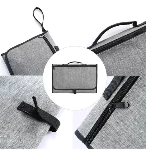 Bolsos impermeáveis portáteis para fraldários para bebês, almofada super durável, cinza claro, premium