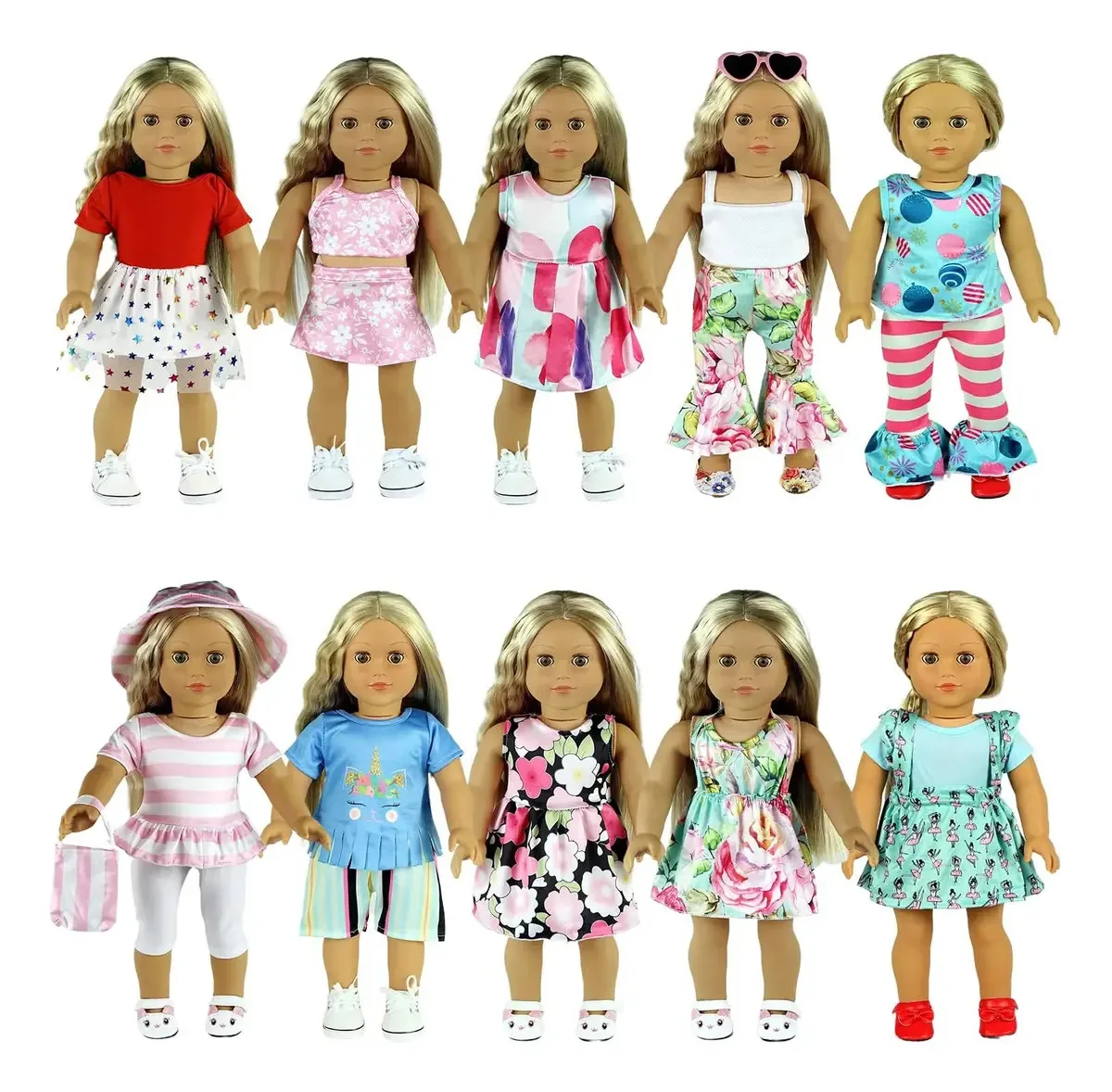 20 peças de roupas e acessórios para bonecas de 18 polegadas