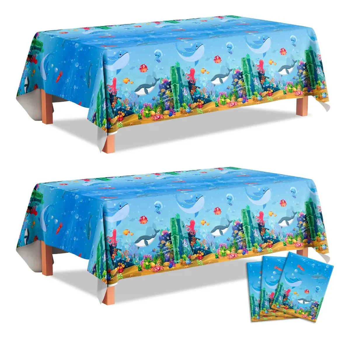 3 toalhas de mesa com tema marinho para decorar festas