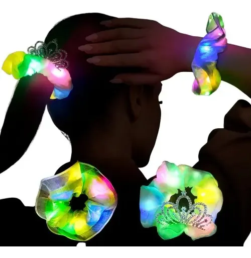 2 peças de elásticos de borracha elástica LED Light Hair Scrunchies para festas