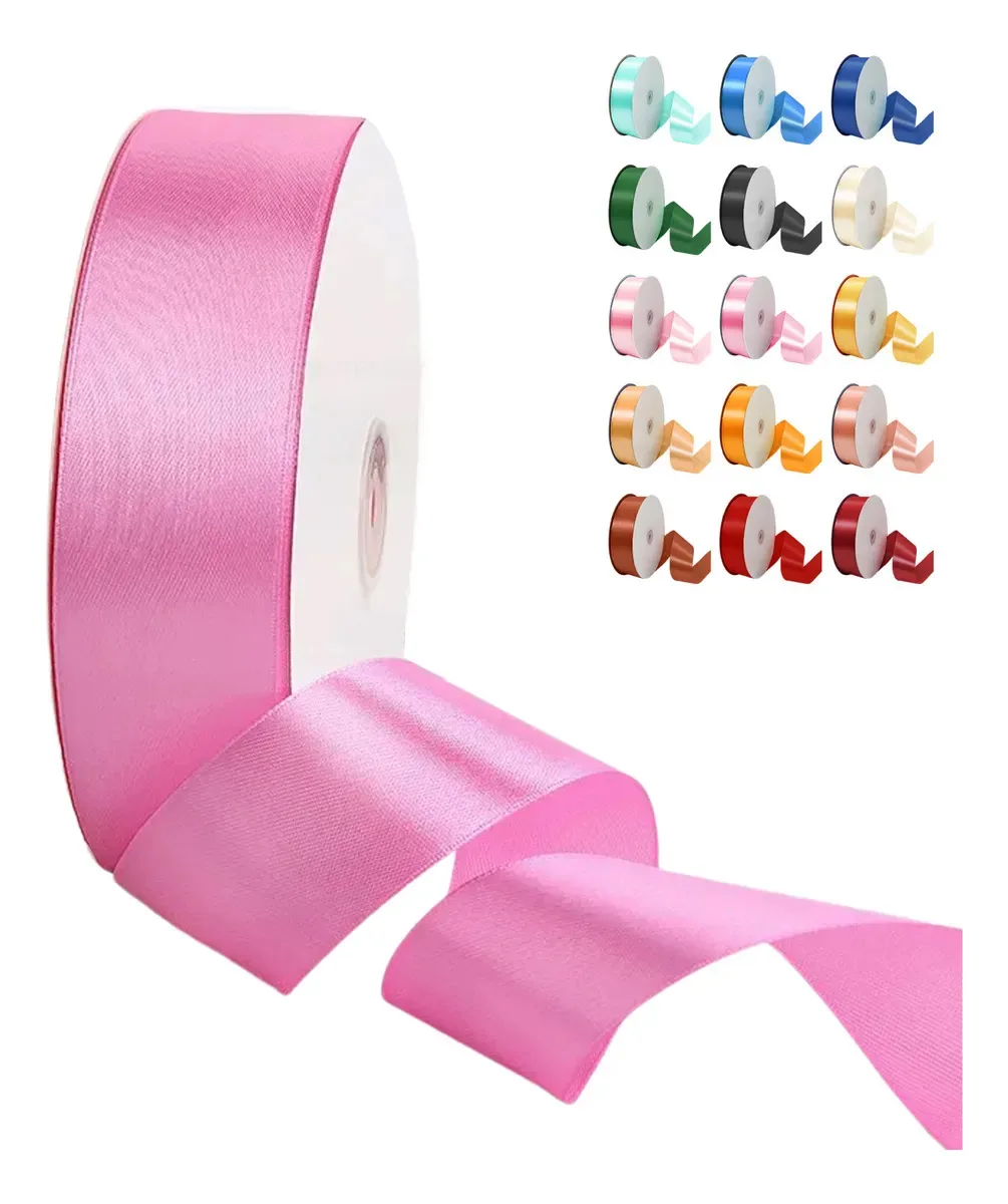 Largura do rolo de fita de cetim 4 cm 91 metros, fita de cetim, fita de cetim, fita e rolo de fita para decoração, fita decorativa ideal para festas, casamentos, aniversários e Natal. Rosa Bubble Gum