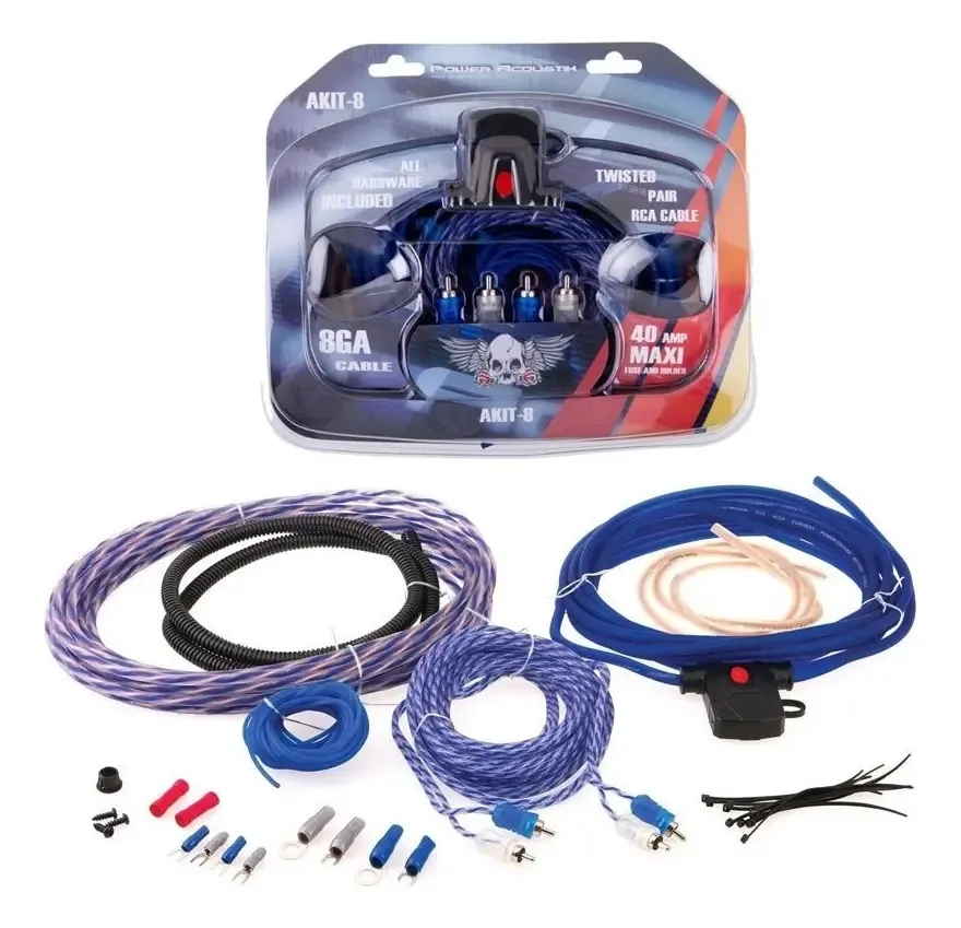Kit de instalação de cabos Power Acoustik 8 Gauge Akit-8