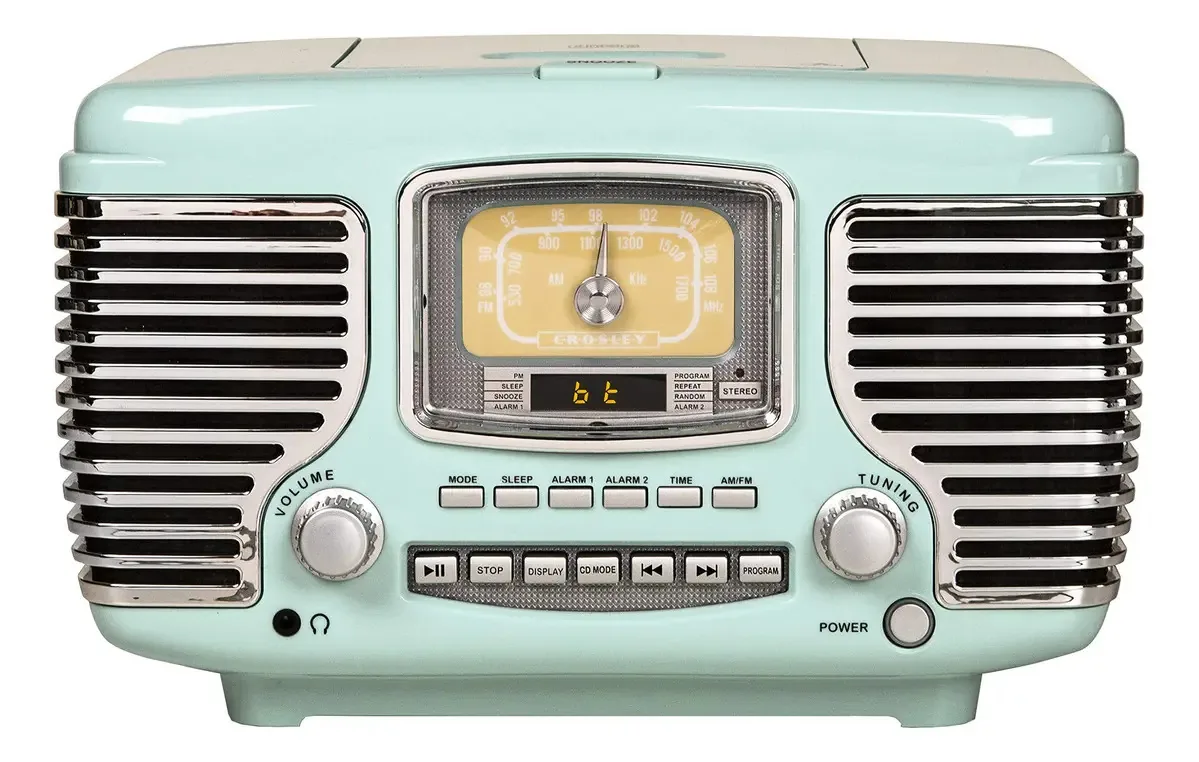 Crosley Cr612b-ab Corsair Rádio Bluetooth De Mesa Am/fm Com Leitor De Cd E Relógio Despertador Duplo, Azul Água-marinha