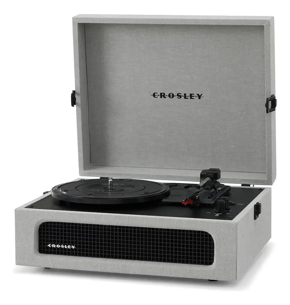 Toca-discos Portátil Crosley CR8017B-GY Voyager Vintage com Entrada/Saída Bluetooth e Alto-falantes Integrados, Cinza