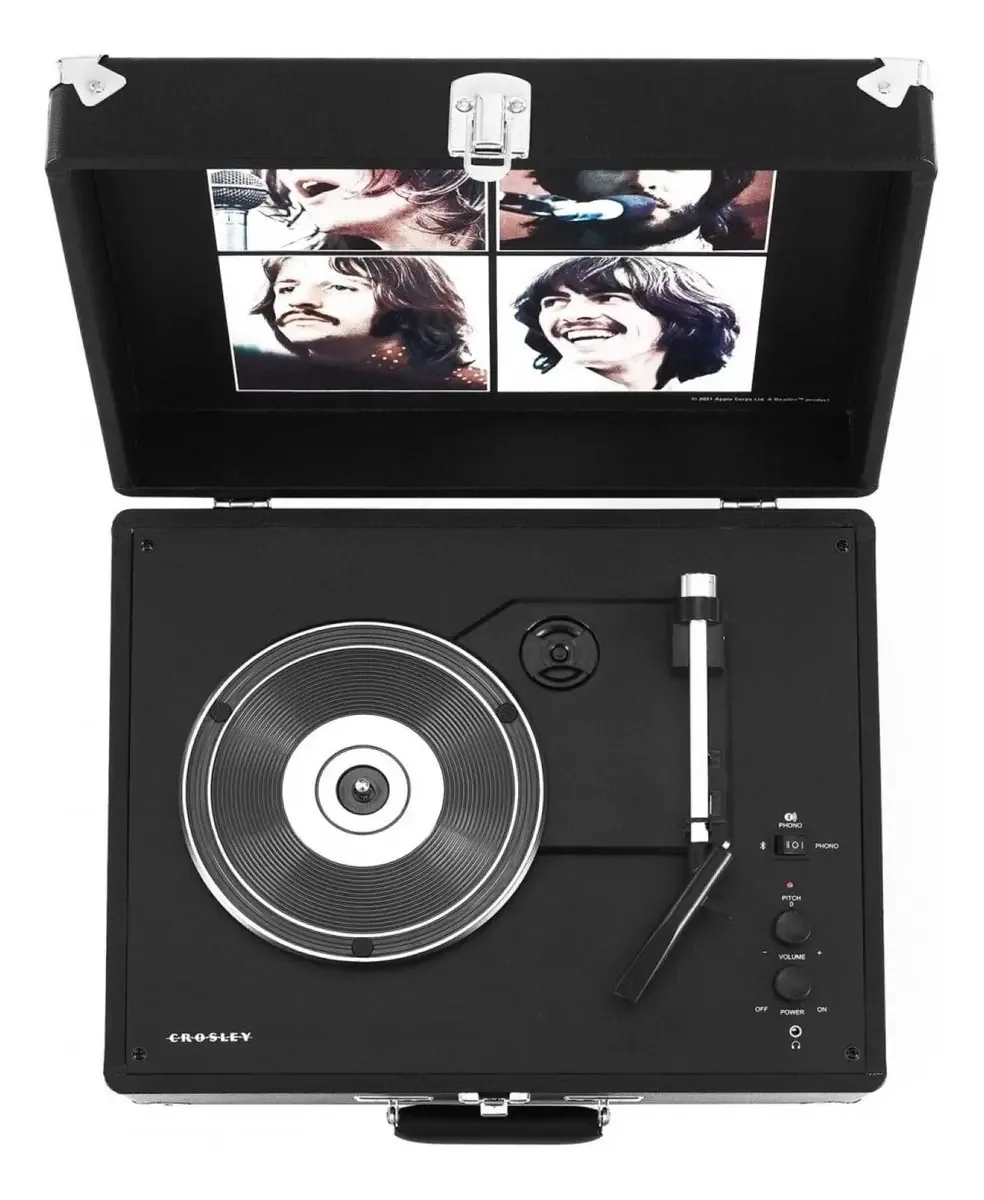 Crosley The Beatles Let It Be Anthology - Toca-discos Portátil - Reprodutor de Discos Bluetooth de PVC, Toca-discos de Vinil com Mala de 3 Velocidades, Reprodutor de Discos de Vinil, Alto-falantes