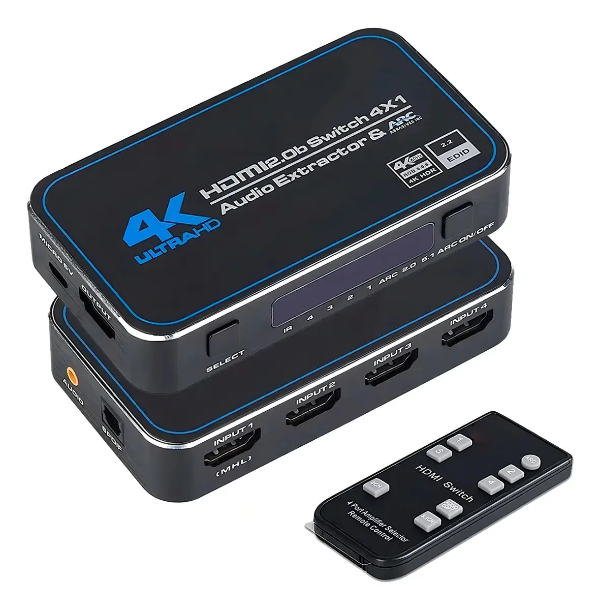 Adaptador Dorn Switch HDMI 2.0 4K 4 Entradas 1 Saída com Áudio e ARC