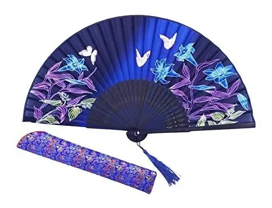 Amajiji - Ventilador de seda dobrável à mão chinês/japonês da