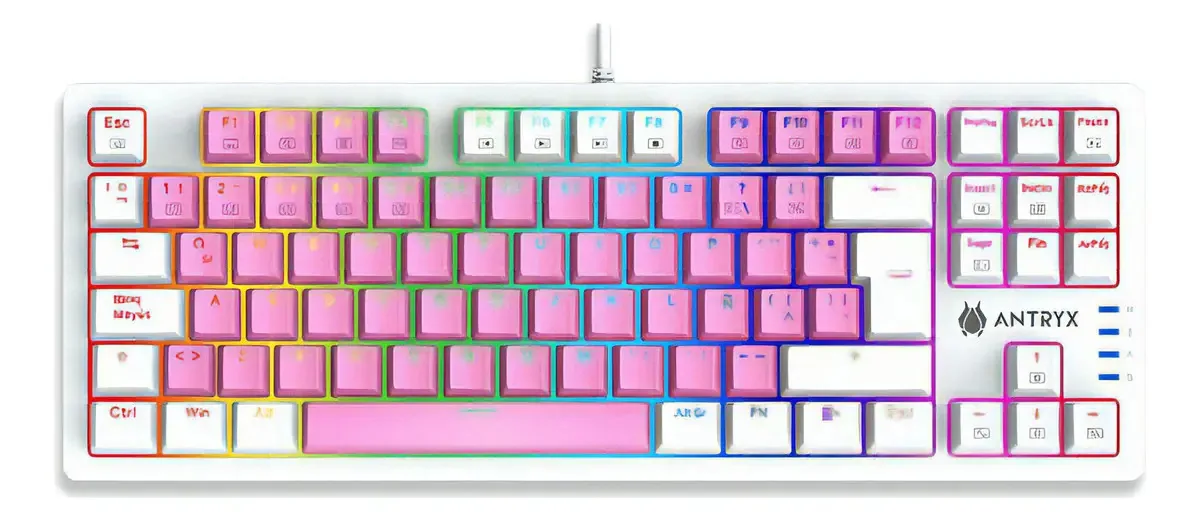Teclado mecânico Tkl Antryx Chrome Storm Mk840 rosa, teclado vermelho