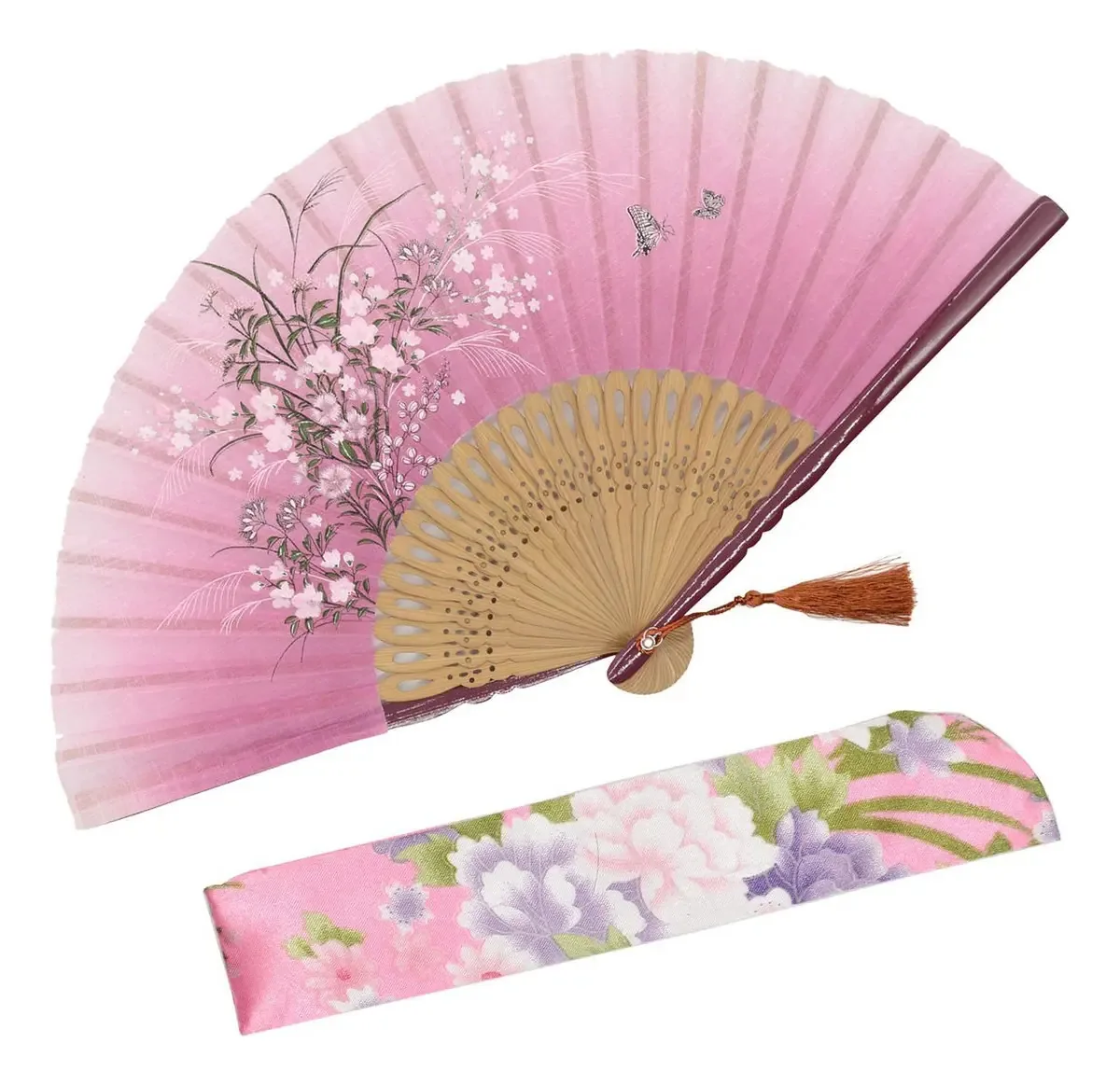 Ventilador Yuyos Flowers 21 cm em estilo oriental vermelho
