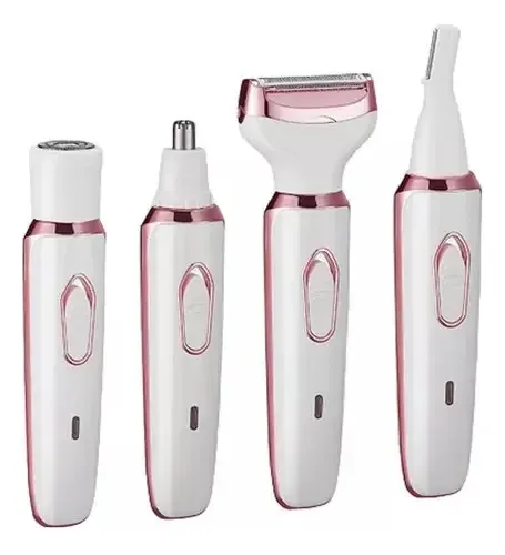 Barbeador facial elétrico recarregável feminino 5 em 1, depilador, rosa claro
