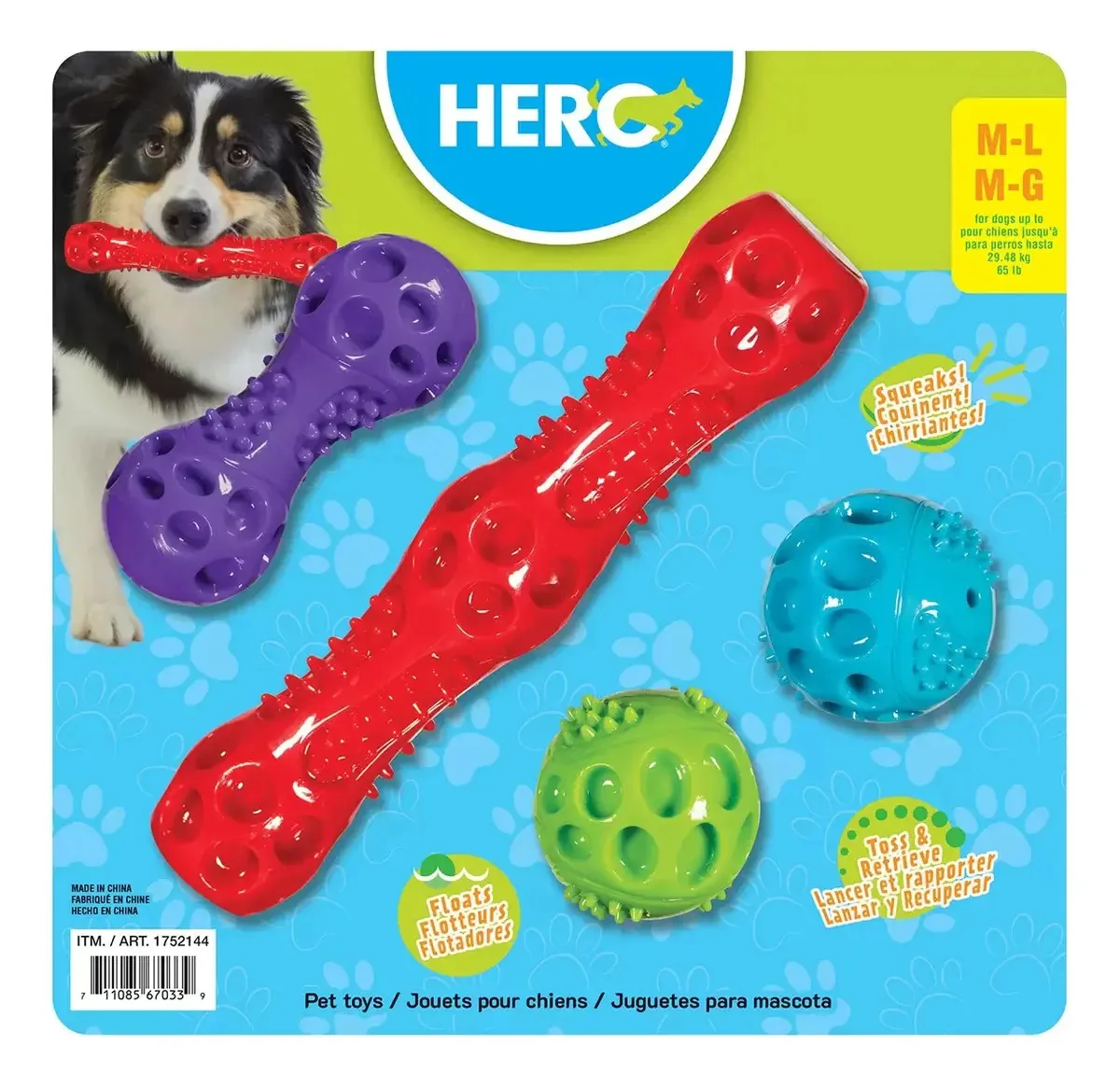 4 brinquedos flutuantes e sonoros para cães grandes Hero