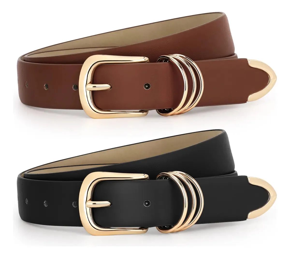 2 peças de cinto feminino, elegante, moda jovem, acessórios femininos, cor: preto, café, tamanho 110